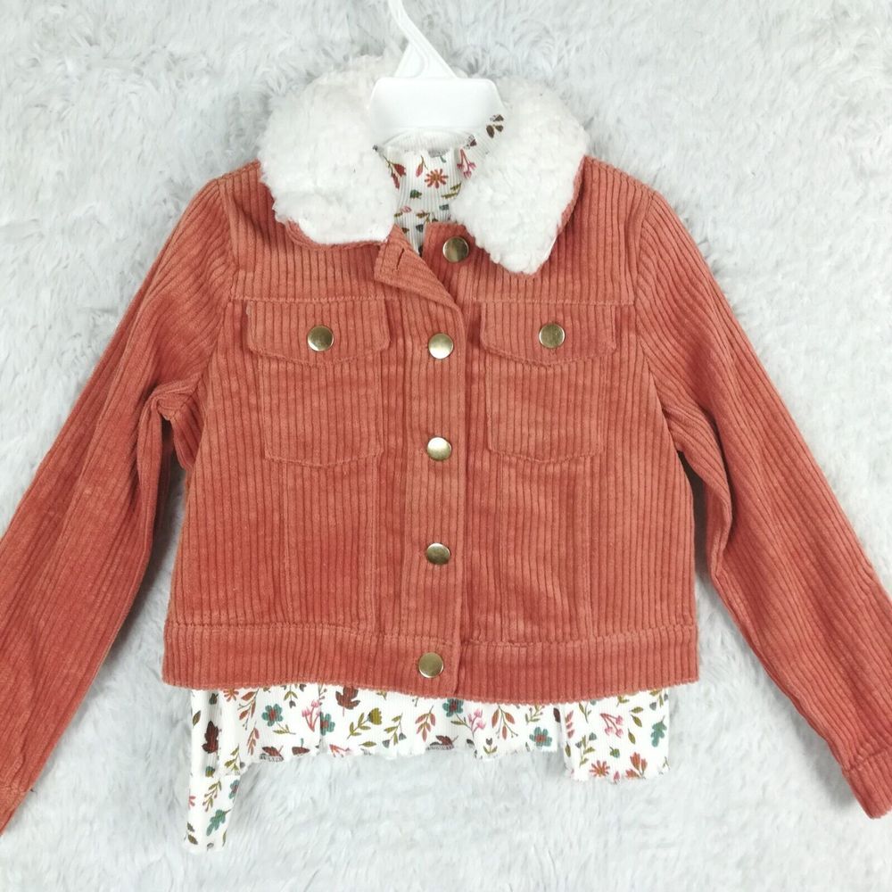 Max Studio Girls Jacket Set Corduroy Button Front Orange Turtleneck XS New‎